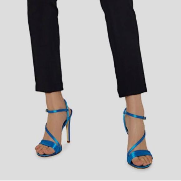 Tibi Vivian Satin Strappy Sandal Heels in Blue Orchid Size 7 - Picture 1 of 12
